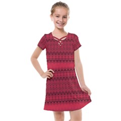 Crimson Red Pattern Kids  Cross Web Dress by SpinnyChairDesigns