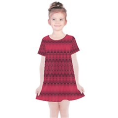 Crimson Red Pattern Kids  Simple Cotton Dress by SpinnyChairDesigns