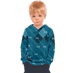 Teal Blue Stripes And Checks Kids  Overhead Hoodie by SpinnyChairDesigns