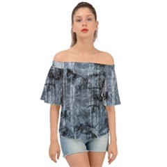 Faded Blue Texture Off Shoulder Short Sleeve Top by SpinnyChairDesigns