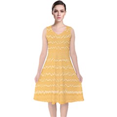 Boho Saffron Yellow Stripes V-neck Midi Sleeveless Dress  by SpinnyChairDesigns