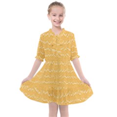Boho Saffron Yellow Stripes Kids  All Frills Chiffon Dress by SpinnyChairDesigns