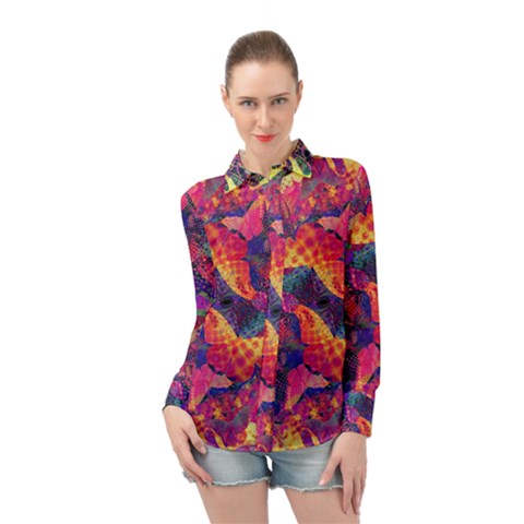 Colorful Boho Abstract Art Long Sleeve Chiffon Shirt by SpinnyChairDesigns