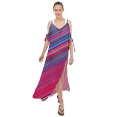 Boho Pink Blue Stripes Maxi Chiffon Cover Up Dress by SpinnyChairDesigns