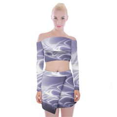 Violet Glowing Swirls Off Shoulder Top With Mini Skirt Set by SpinnyChairDesigns