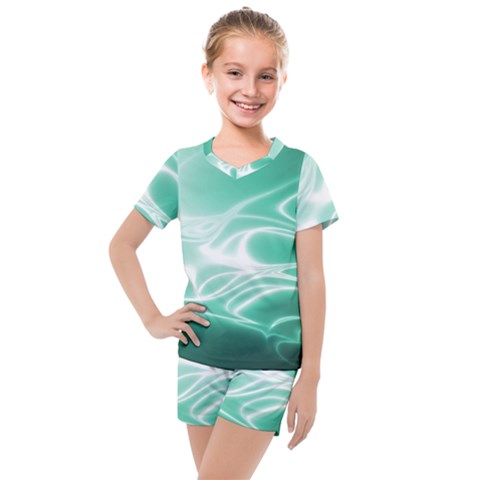 Biscay Green Glow Kids  Mesh Tee And Shorts Set by SpinnyChairDesigns