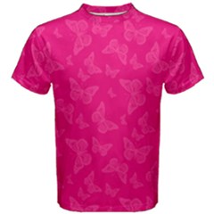 Magenta Pink Butterflies Pattern Men s Cotton Tee by SpinnyChairDesigns