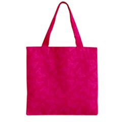 Magenta Pink Butterflies Pattern Zipper Grocery Tote Bag by SpinnyChairDesigns