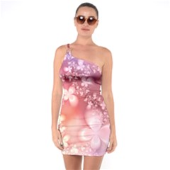 Boho Pastel Pink Floral Print One Soulder Bodycon Dress by SpinnyChairDesigns