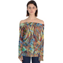 Boho Colorful Mosaic Off Shoulder Long Sleeve Top by SpinnyChairDesigns