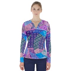 Boho Patchwork V-neck Long Sleeve Top by SpinnyChairDesigns