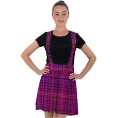 Fuchsia Madras Plaid Velvet Suspender Skater Skirt by SpinnyChairDesigns