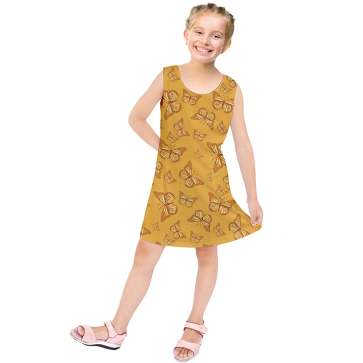 Mustard Yellow Monarch Butterflies Kids  Tunic Dress