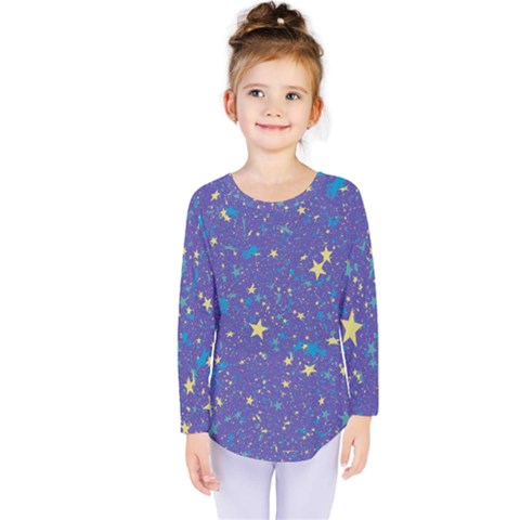 Starry Night Purple Kids  Long Sleeve Tee by SpinnyChairDesigns
