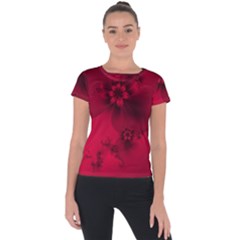 Scarlet Red Floral Print Short Sleeve Sports Top  by SpinnyChairDesigns