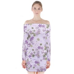 Purple Wildflower Print Long Sleeve Off Shoulder Dress by SpinnyChairDesigns