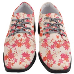 Vermilion And Coral Floral Print Women Heeled Oxford Shoes by SpinnyChairDesigns