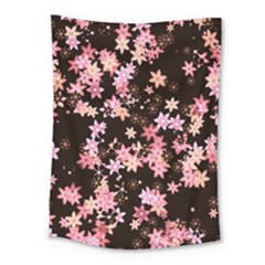 Pink Lilies On Black Medium Tapestry by SpinnyChairDesigns