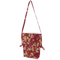 Gold And Tuscan Red Floral Print Folding Shoulder Bag by SpinnyChairDesigns