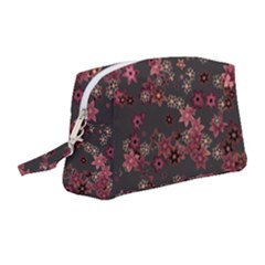 Pink Wine Floral Print Wristlet Pouch Bag (medium)