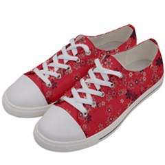 Red Wildflower Floral Print Women s Low Top Canvas Sneakers by SpinnyChairDesigns