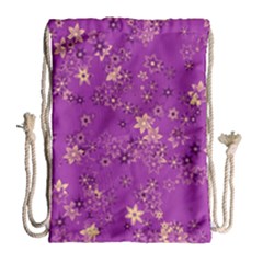 Gold Purple Floral Print Drawstring Bag (large) by SpinnyChairDesigns