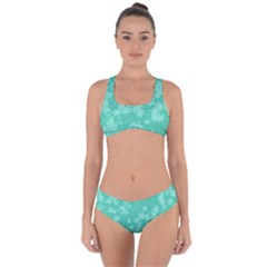Biscay Green Floral Print Criss Cross Bikini Set by SpinnyChairDesigns