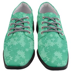 Biscay Green Floral Print Women Heeled Oxford Shoes by SpinnyChairDesigns