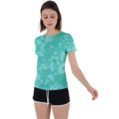 Biscay Green Floral Print Back Circle Cutout Sports Tee by SpinnyChairDesigns