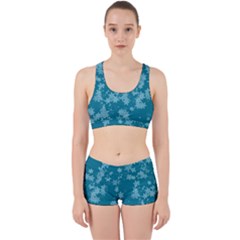 Teal Blue Floral Print Work It Out Gym Set by SpinnyChairDesigns