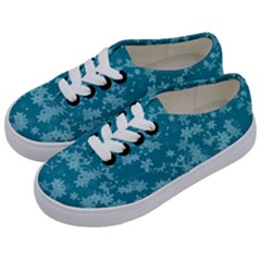 Teal Blue Floral Print Kids  Classic Low Top Sneakers by SpinnyChairDesigns