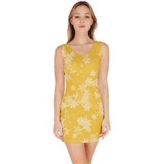 Saffron Yellow Floral Print Bodycon Dress by SpinnyChairDesigns