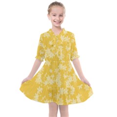 Saffron Yellow Floral Print Kids  All Frills Chiffon Dress by SpinnyChairDesigns