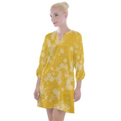 Saffron Yellow Floral Print Open Neck Shift Dress by SpinnyChairDesigns