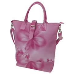 Blush Pink Floral Print Buckle Top Tote Bag by SpinnyChairDesigns