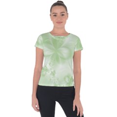 Tea Green Floral Print Short Sleeve Sports Top  by SpinnyChairDesigns