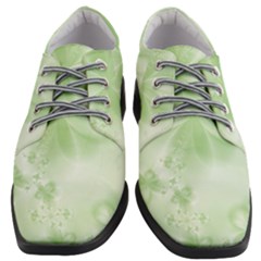 Tea Green Floral Print Women Heeled Oxford Shoes by SpinnyChairDesigns