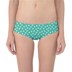 Biscay Green White Floral Print Classic Bikini Bottoms by SpinnyChairDesigns