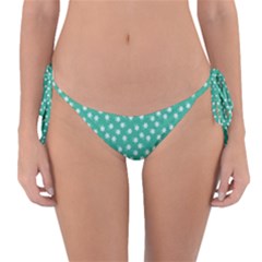 Biscay Green White Floral Print Reversible Bikini Bottom by SpinnyChairDesigns