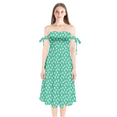 Biscay Green White Floral Print Shoulder Tie Bardot Midi Dress by SpinnyChairDesigns