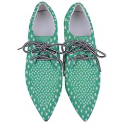 Biscay Green White Floral Print Pointed Oxford Shoes by SpinnyChairDesigns