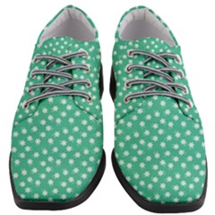 Biscay Green White Floral Print Women Heeled Oxford Shoes by SpinnyChairDesigns