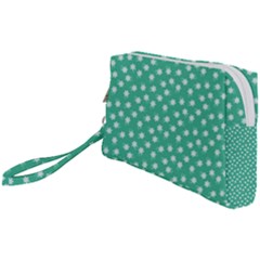Biscay Green White Floral Print Wristlet Pouch Bag (small) by SpinnyChairDesigns