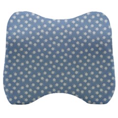 Faded Blue White Floral Print Velour Head Support Cushion by SpinnyChairDesigns