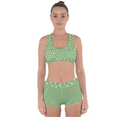 Spring Green White Floral Print Racerback Boyleg Bikini Set by SpinnyChairDesigns