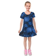 Dark Blue Abstract Pattern Kids  Short Sleeve Velvet Dress by SpinnyChairDesigns