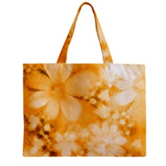 Saffron Yellow Watercolor Floral Print Zipper Mini Tote Bag by SpinnyChairDesigns