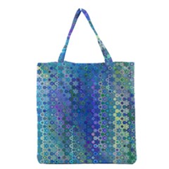 Boho Blue Wildflower Print Grocery Tote Bag by SpinnyChairDesigns