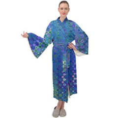 Boho Blue Wildflower Print Maxi Velour Kimono by SpinnyChairDesigns