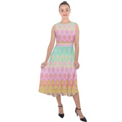 Boho Retro Pastel Floral Pattern Midi Tie-back Chiffon Dress by SpinnyChairDesigns